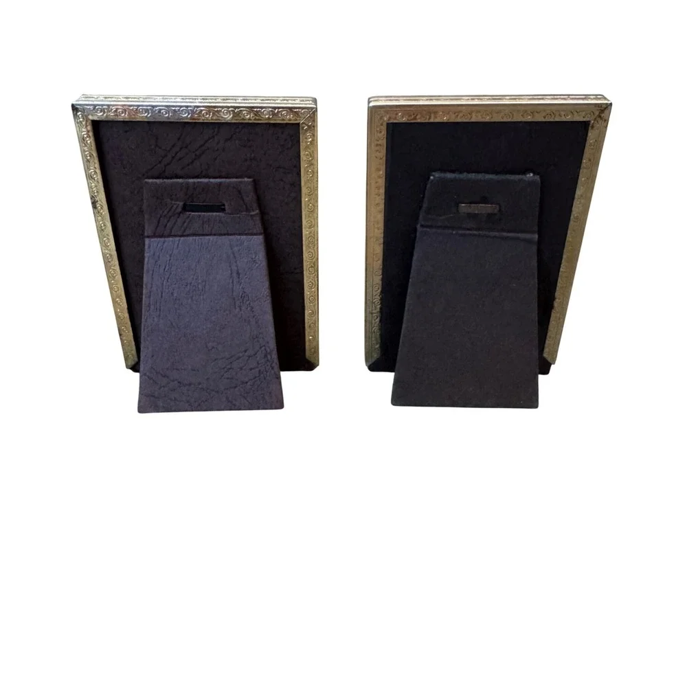 VTG Goldtone Metal Miniature Picture Frames Set of 2 Beaded Ornate‎ Scroll 4x3